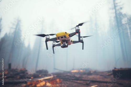 firefighting drone surveying a large wildfire from above