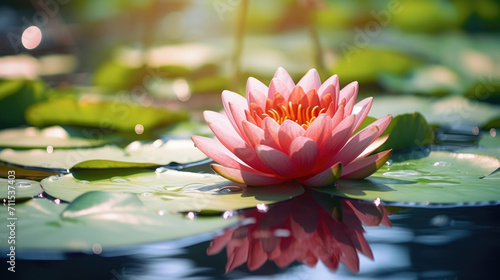 lotus flower in the pond, water lily in water beautiful flower in nature 
