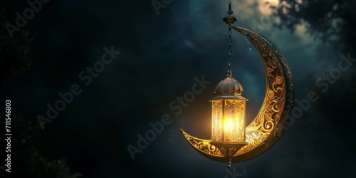 Muslim lantern on blurred background Generative AI