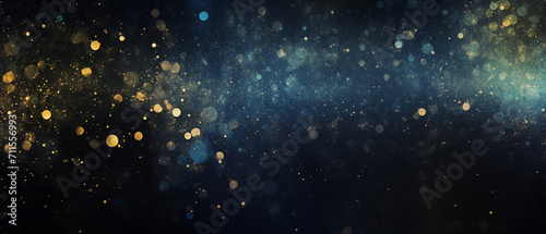 abstract dark blue background gold glitter, lights and sparkles
