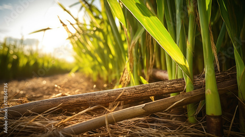 Sugarcane field at sunset. sugarcane is a grass of poaceae family. it taste sweet and good for health.