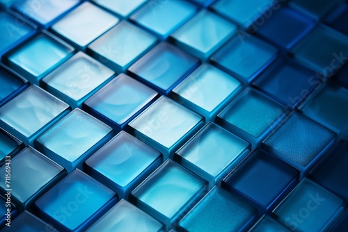 mosaic of square pieces of ceramic tiles in blue shades.