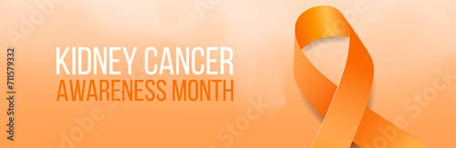 Kidney cancer awareness month concept. Banner with orange ribbon awareness and text. Vector illustration.