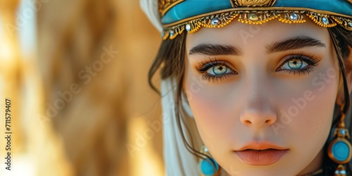 Woman in the Goddess Ancient Babylonian Civilization Beauty Style - Beautiful Goddess Girl Background created with Generative AI Technology