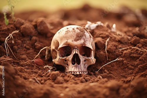 Skull in the dirt uncovered archeology and anthropology body decomposition generative ai