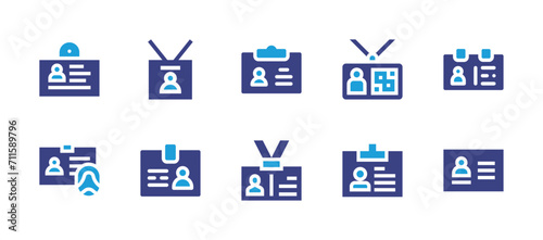 Identity icon set. Duotone color. Vector illustration. Containing id card, press pass, identification card, identity card, badge.