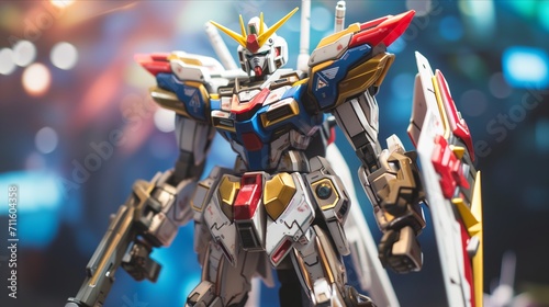 Japanese famous giant robot anime toy characters. Gundam models. Generative AI