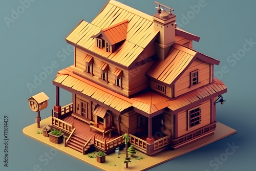 3d rendering isometric style pico poly house