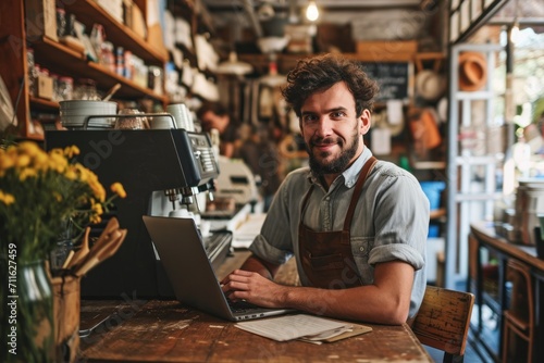 Picture of a male business owner Run a successful online business and small store business.