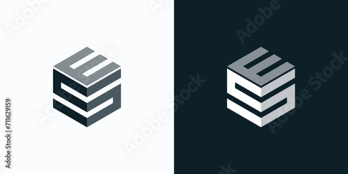Letter E and S initials vector logo design in cube shape