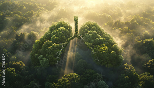 Forest shaped like lungs - illustrating the concept of deforestation and global warming