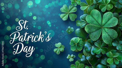 A banner written with ST Patricks day with clover leaves, Generative AI.