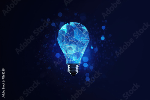 Abstract blue glowing light bulb. Polygonal style design. Abstract geometric background. Wireframe light connection structure.