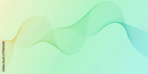 Abstract background with waves for banner. Medium banner size. Vector background with lines. Colorful. Green, blue, yellow. Brochure, booklet