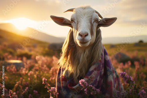 goat with flower shawl