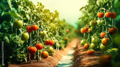 Experience the beauty of tomatoes flourishing on a farm, basking in the outdoors. This vivid image captures the essence of wholesome, natural cultivation.