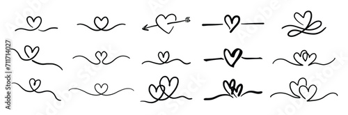 Heart hand drawn doodle sketch line art banner frame love cute wedding valentine ribbon vector illustration art graphic design set destiny
