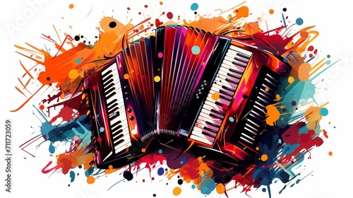 Abstract and colorful illustration of an accordion on a white background