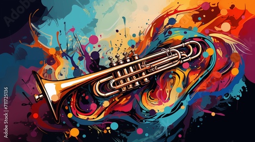 Abstract illustration of a trumpet on a colorful background