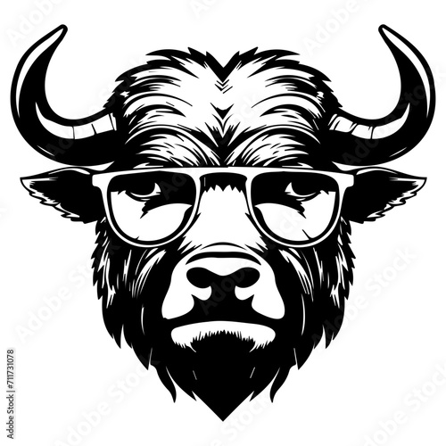 Cool buffalo wearing sunglass black silhouette logo svg vector, buffalo icon illustration.
