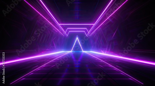Abstract neon light geometric futuristic background. Glowing neon lines. Purple Night club empty room technology hitech modern background. banner, poster, cover 