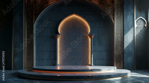 3d rendering of a pedestal with Arabic ornaments