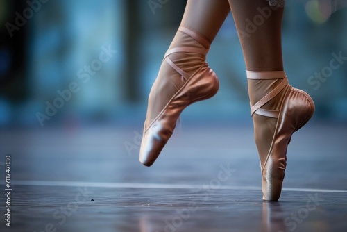 Graceful ballet dancer ready to perform a pirouette in pointe shoes