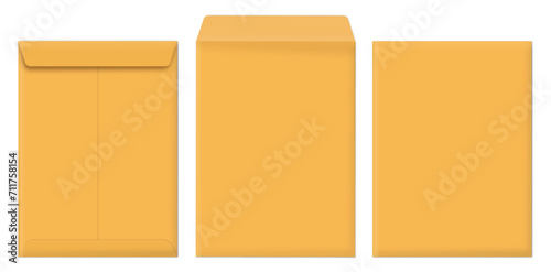 realistic yellow office manila envelope over gray background document folder