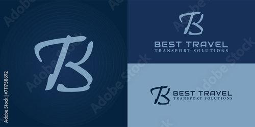 abstract initial letter B and T logo in luxury blue logo isolated in dark blue background applied for travel agency logo also suitable for the brands or companies that have initial name BT or TB