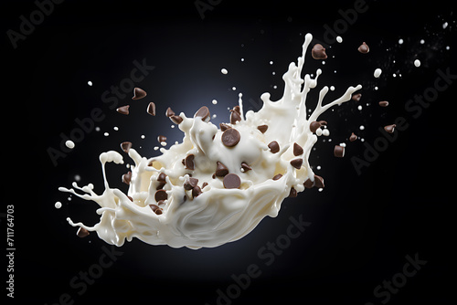 a milk splash with chocolate chips