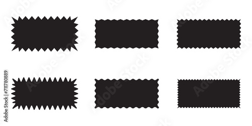 Zigzag Edge Rectangle Shapes Icon collection. Set of Wavy edge rectangle shapes and icon on white background.