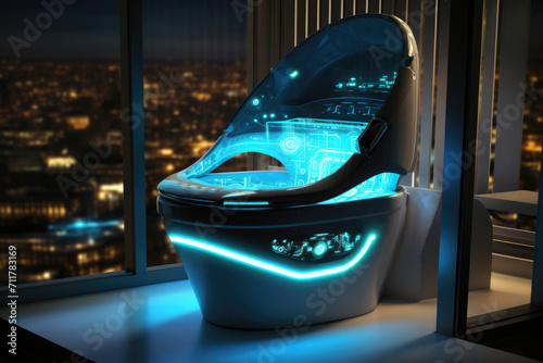 Futuristic toilet of the future with neon lighting