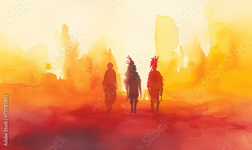 watercolor illustration of native american culture and people