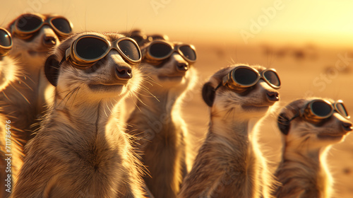 Meerkats with Aviator Goggles at Sunset