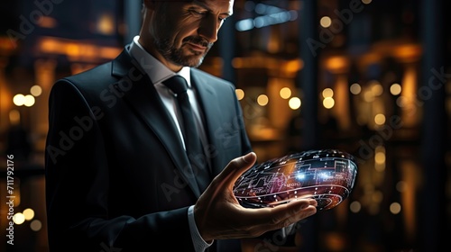 3D Businessman touching to virtual translation or translate on the mobile app worldwide language conversation.Generative AI
