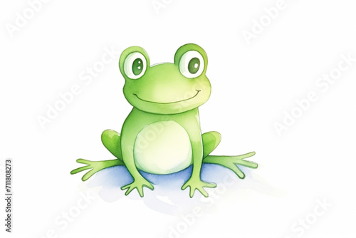 Frog, vibrant green , cartoon drawing, water color style, AI Generated