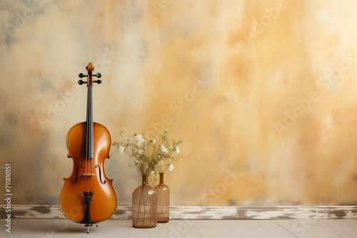 Retro old cello in wall pastel colors background_2