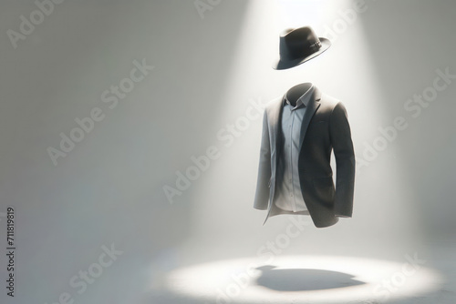 The invisible man on a clean background. Place for text.
