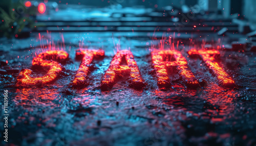 The Black text "Start" animation with glitch effect ,generative ai
