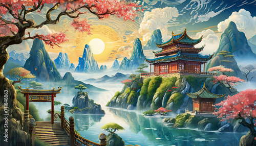Chinese style fantasy scenes.