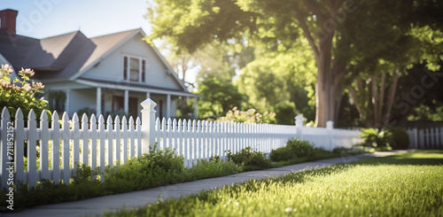 Sunlit Home with White Picket Fence