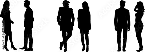 Vektor Silhouette Körper Set - 3 Paare Mann und Frau - Dating Treffen Gespräch