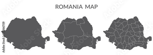 Romania map. Map of Romania in set in grey