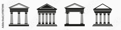 Antique roman temples sketch. Greek parthenon with classical architecture and stone columns made in marble vector design