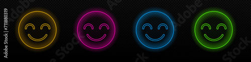 Smile happy neon vector face icon. Smile emoji glowing laser lamp symbol