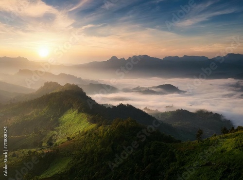 Aerial view of foggy mountains wallpaper