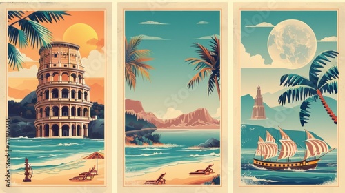 beautiful poster of different tourist places in europe with italy
