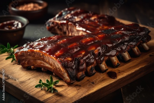 grilled pork ribs with sauce, grilled pork ribs on a grill bbq, berbecue