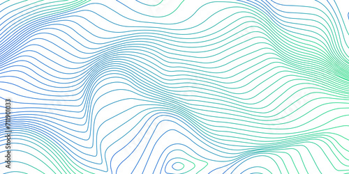 Landscape geodesy topography map background. Green blue illuminated topographic lines on transparent background. Line texture pattern