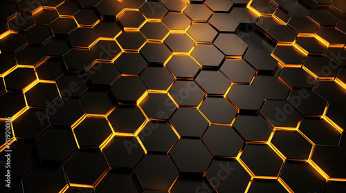 Abstract background with hexagons black hexagonal honeycomb background with golden edges